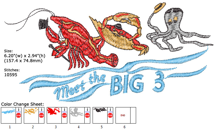 Crustacean embroidery designs