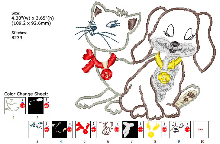 Dog and Cat embroidery designs