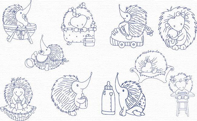 Hedgehogs embroidery designs