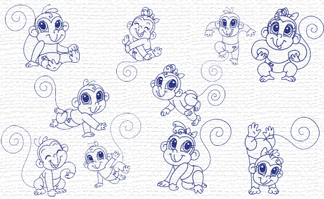 Monkeys embroidery designs