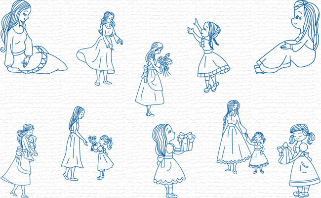 Bluework Mother and Daughter embroidery designs