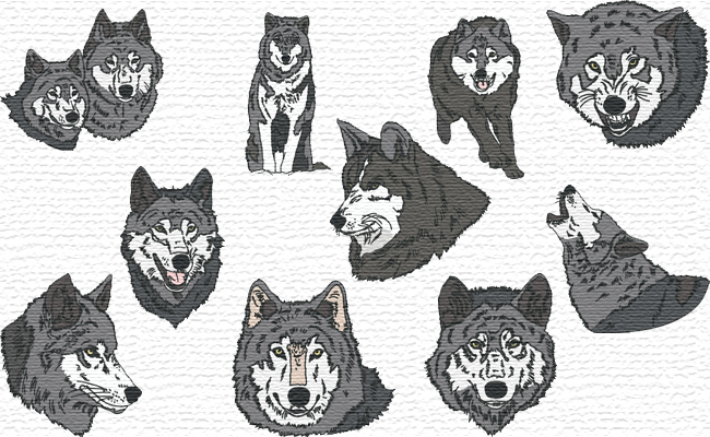 Realistic Wolves embroidery designs