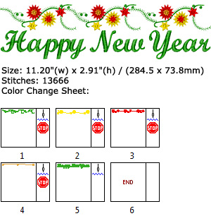 Happy New Year embroidery design