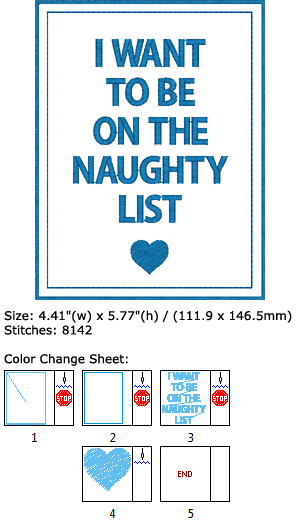 I want to be on the naughty list embroidery design