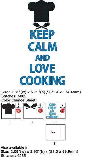 Keep calm  and love cooking embroidery design