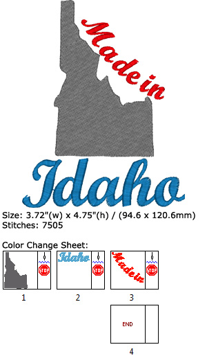 Idaho embroidery design