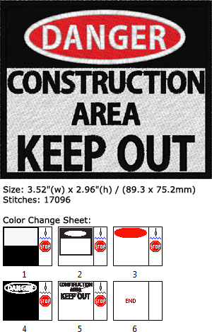 Danger - construction area embroidery design