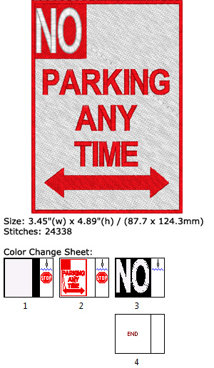 No Parking embroidery design